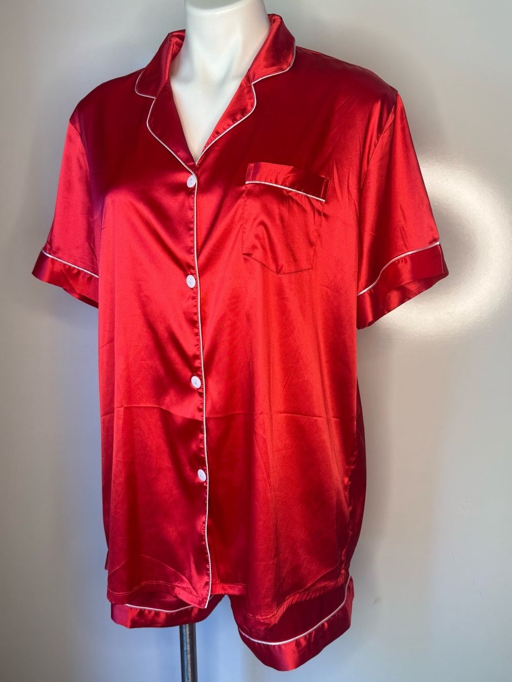 Red Satin Short Sleeve Pajama Set - Luxurious Sleepwear